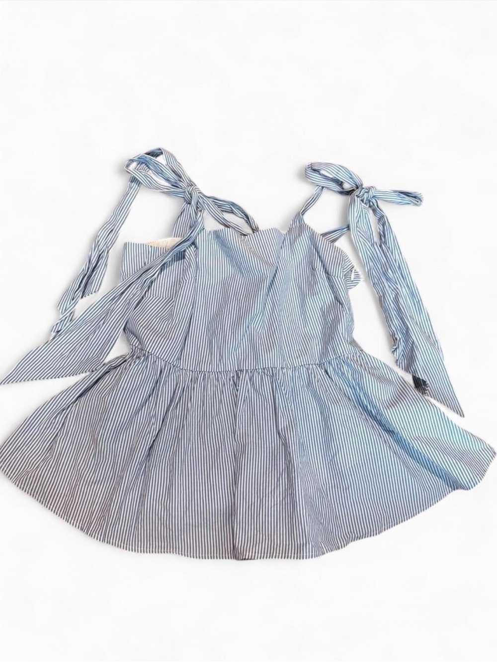 H&M Blue and White Striped Tie-Shoulder Tank Top